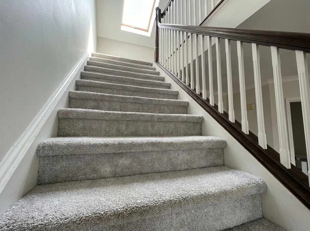 Same staircase carpet clean and bright after steam cleaning