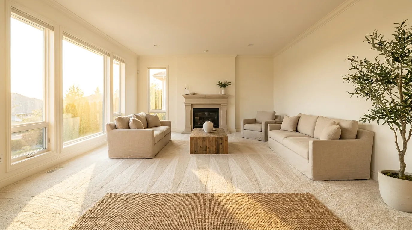 Freshly cleaned carpet in a bright Aurora IL living room